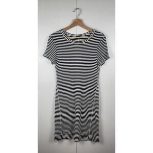 Theory Everyday Black White Cotton Stripe Crewneck T- Shirt Mini Dress | Medium